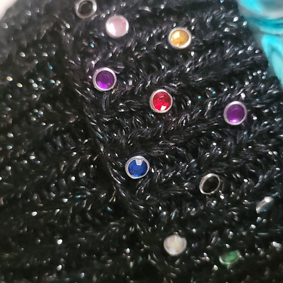 New handmade lurex yarn rhinestones pompom beanie - Picture 2 of 5